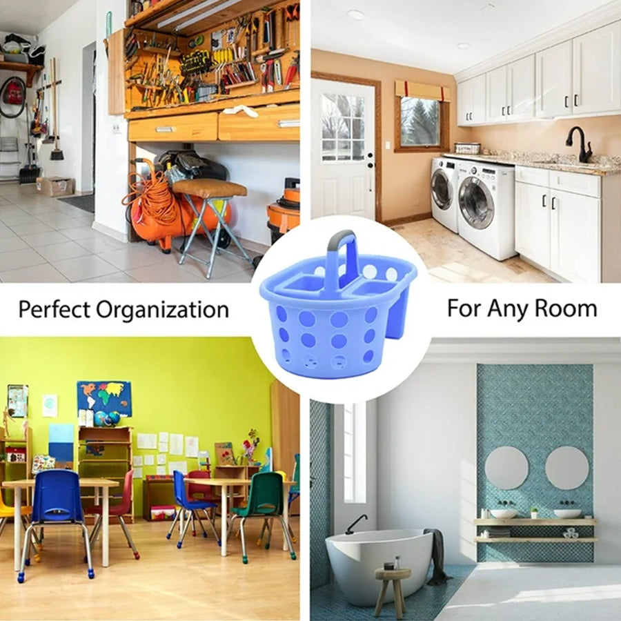 SIMPLYKLEEN 2-Pack Shower Caddy Basket Plastic Bath Caddy Organizer, Portable Divided Cleaning Supply Storage Organizer with Handle for College Dorm Bathroom - Green, Made in the USA