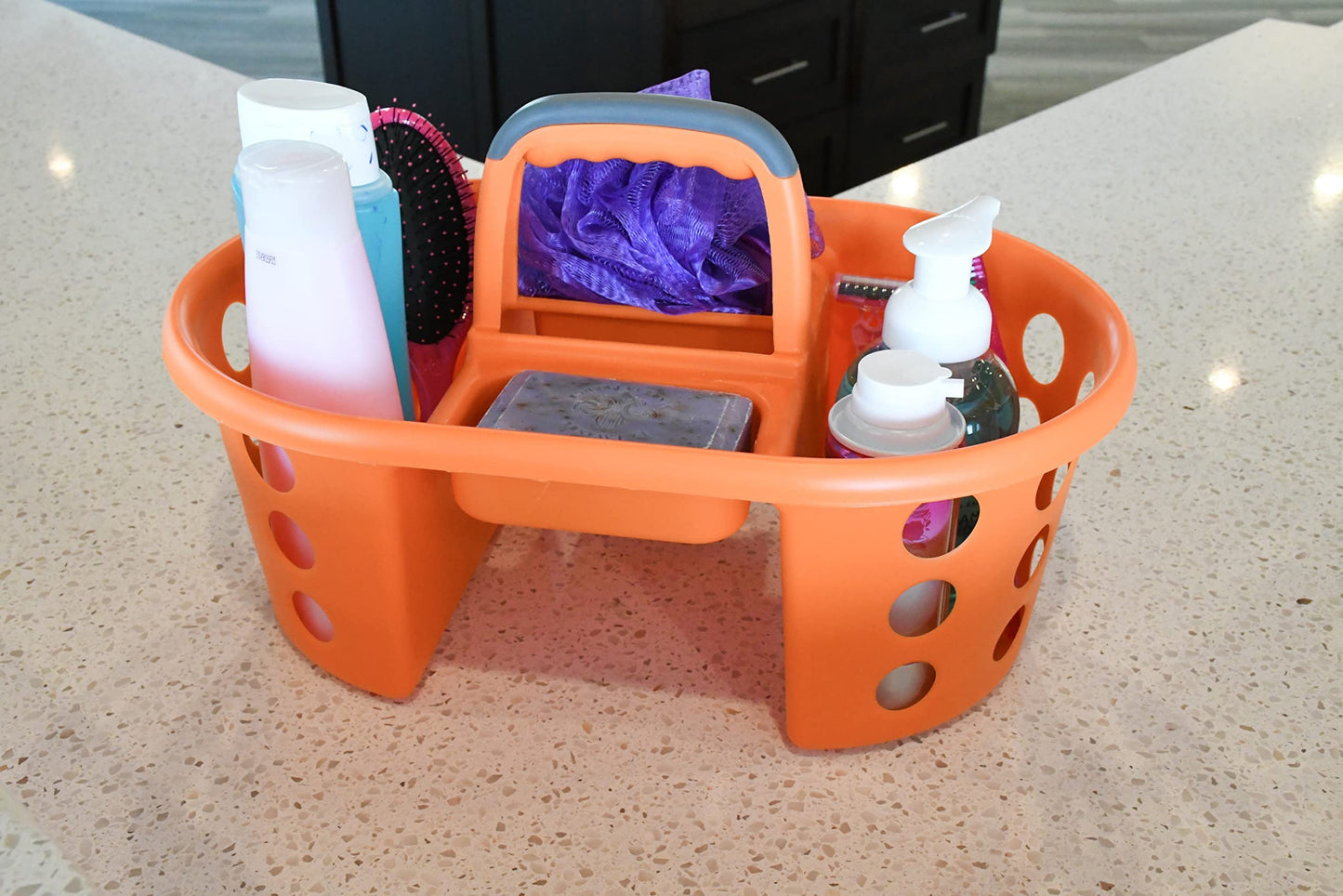 2-Pack Shower Caddy Basket Plastic Bath Caddy Organizer, Portable Divided Cleaning Supply Storage Organizer with Handle for College Dorm Bathroom - Orange, Made in the USA