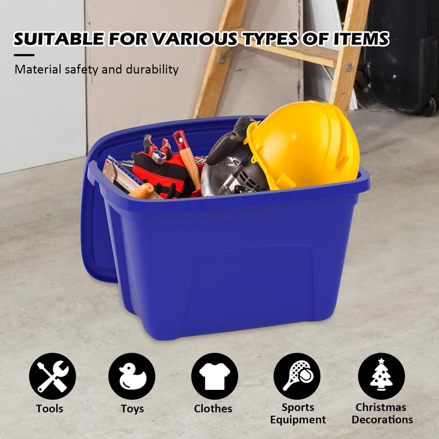 18Gal 72Qt Plastic Storage Containers Bins with Lids, Stackable Storage Bins, Nestable Organizer, Plastic Storage Totes for Christmas Holiday, Made in the USA (Blue, 4 Packs)