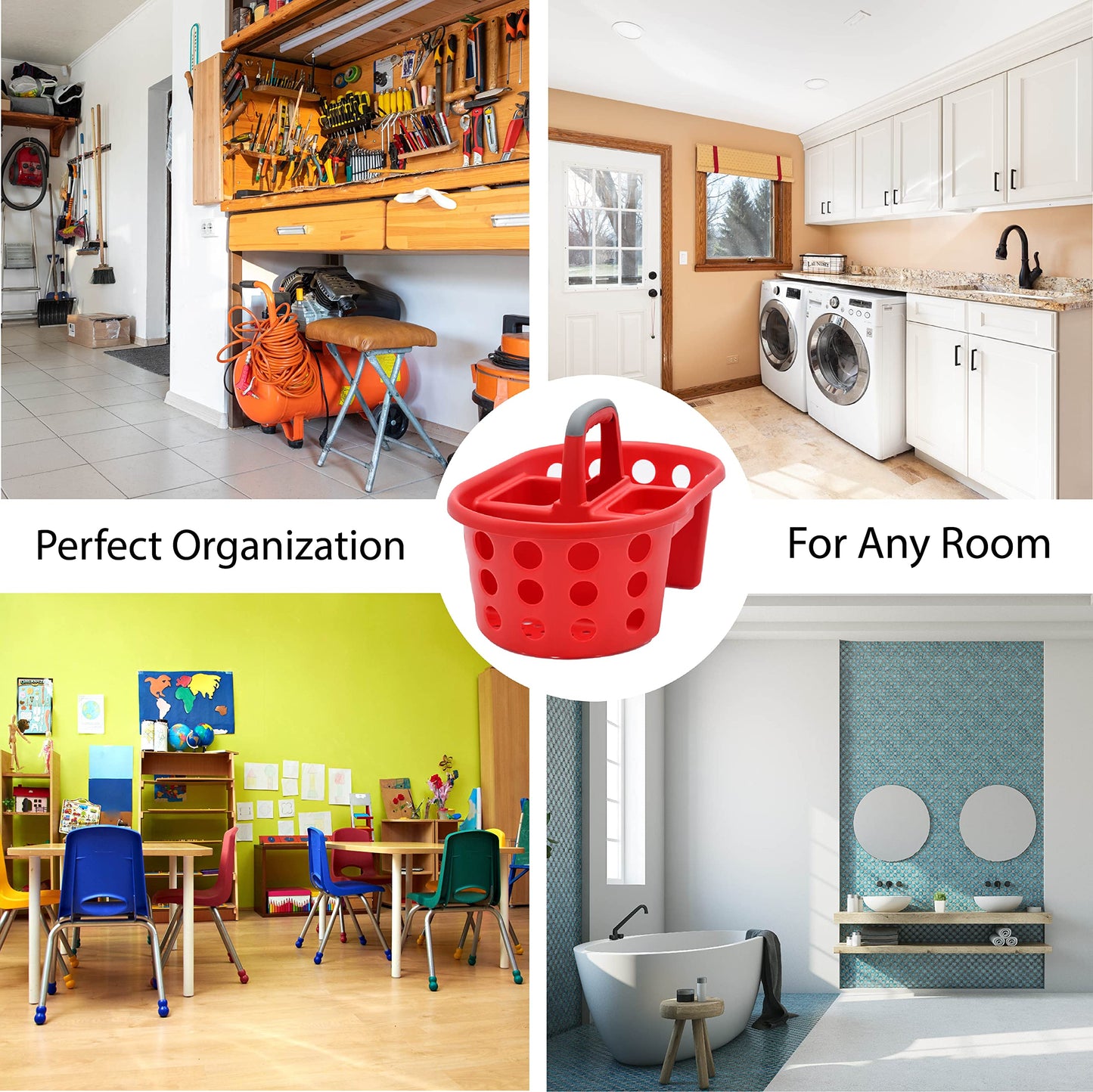 Shower Caddy with Handle 2-Pack Plastic Bathroom Storage Organizer, Red Made in the USA