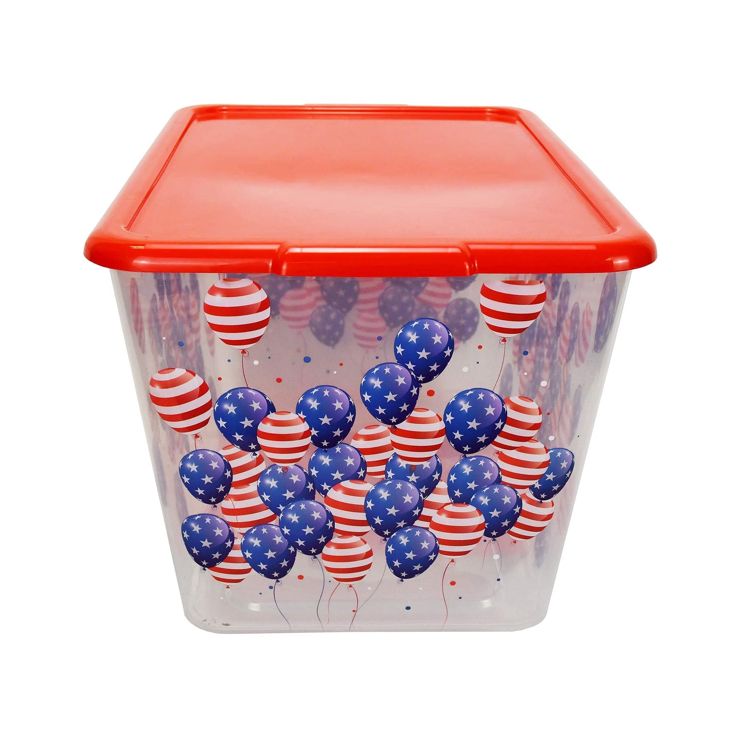 Simplykleen-14.5gal. Reusable Stacking Plastic Storage Containers with Lids, Patriotic Balloons (Pack of 4) Made in the USA