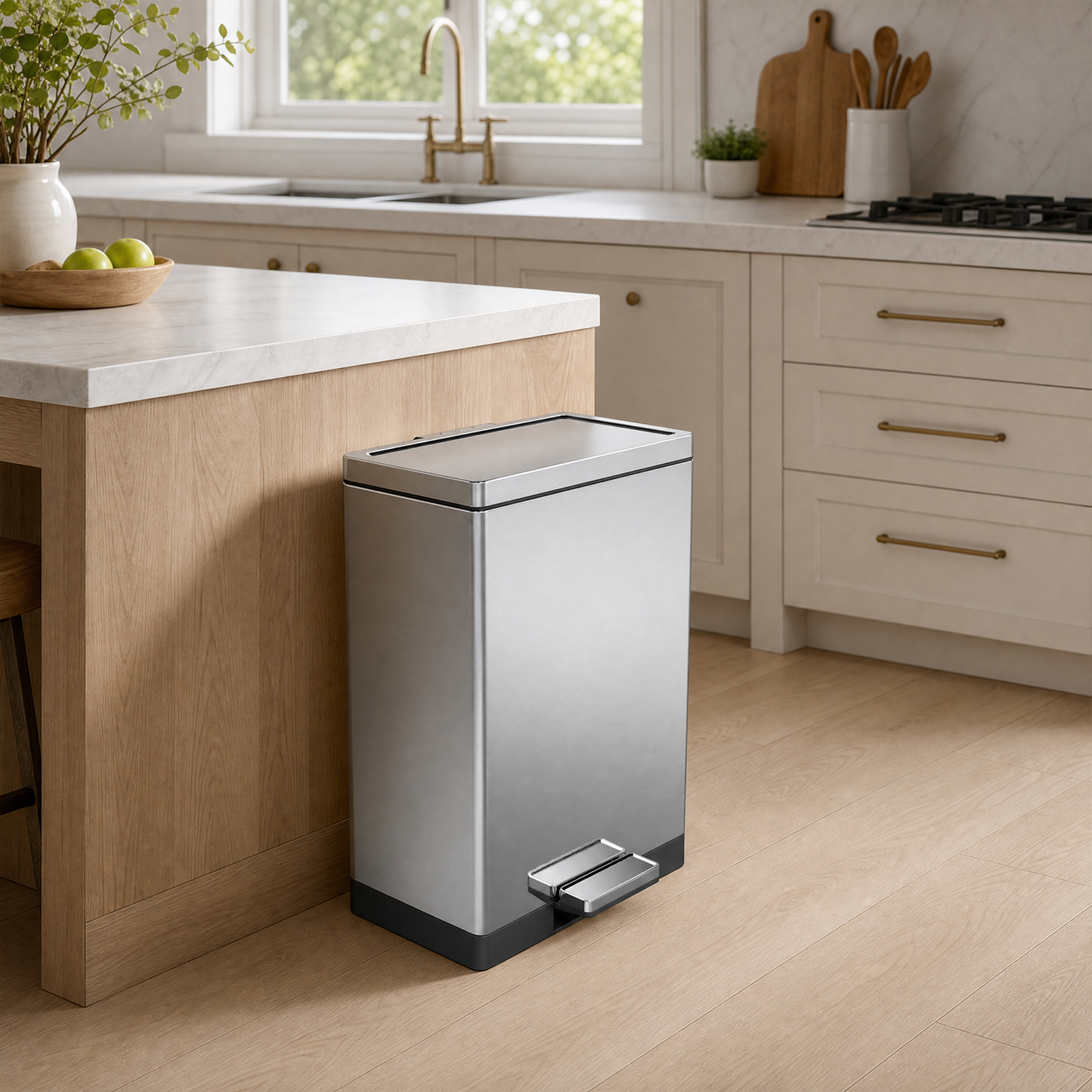 Simplykleen-40 Liter / 10.5 Gallon Kitchen Trash Can with Lid, Large Step Garbage Can, Soft-Close Trash Bin for Bathroom Office, Brushed Stainless