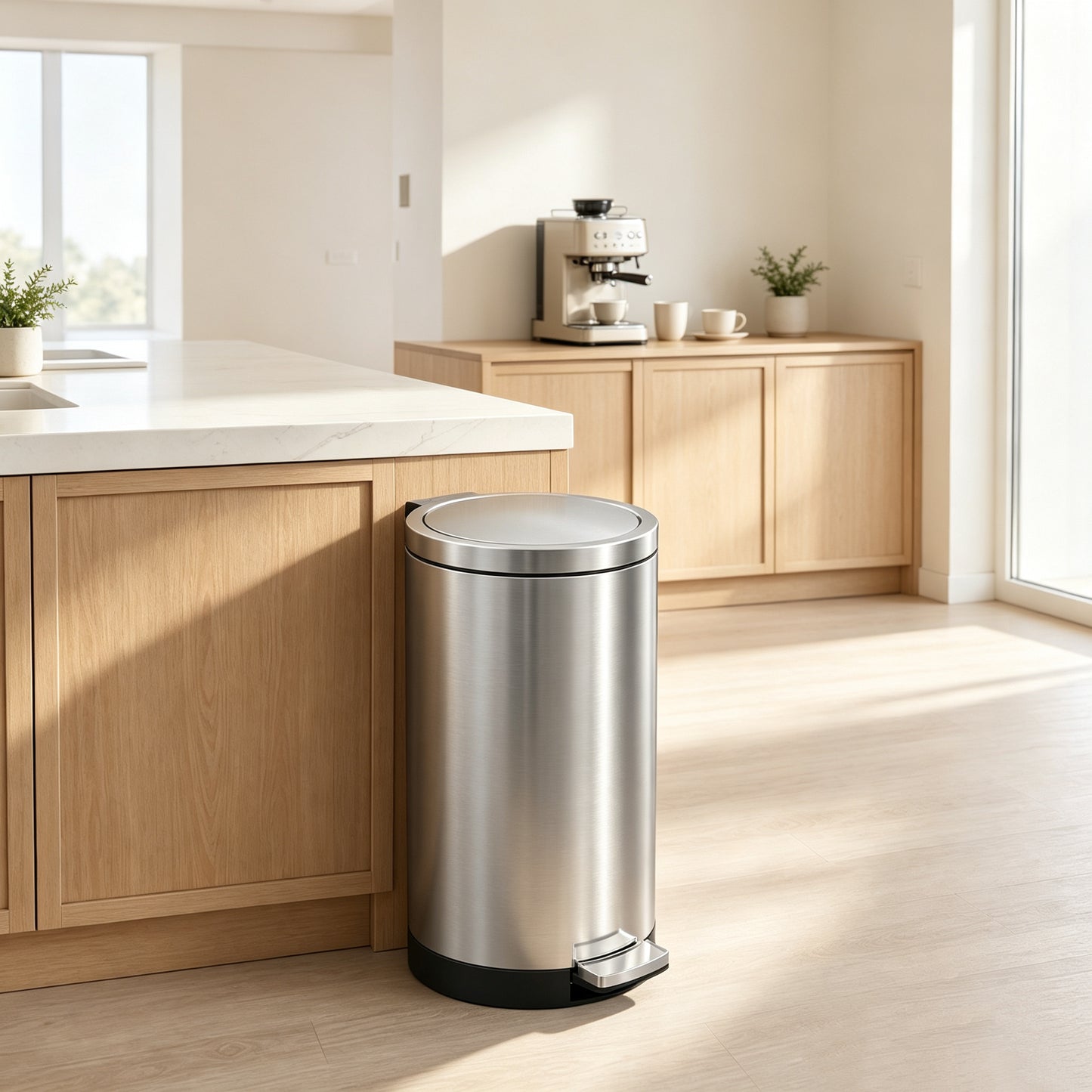 Simplykleen 30 Liter / 8 Gallon Round Step Trash Can, Quiet Lid Close Soft Step Pedal Garbage Bin for Kitchen, Bathroom, Office, Brushed Stainless Steel