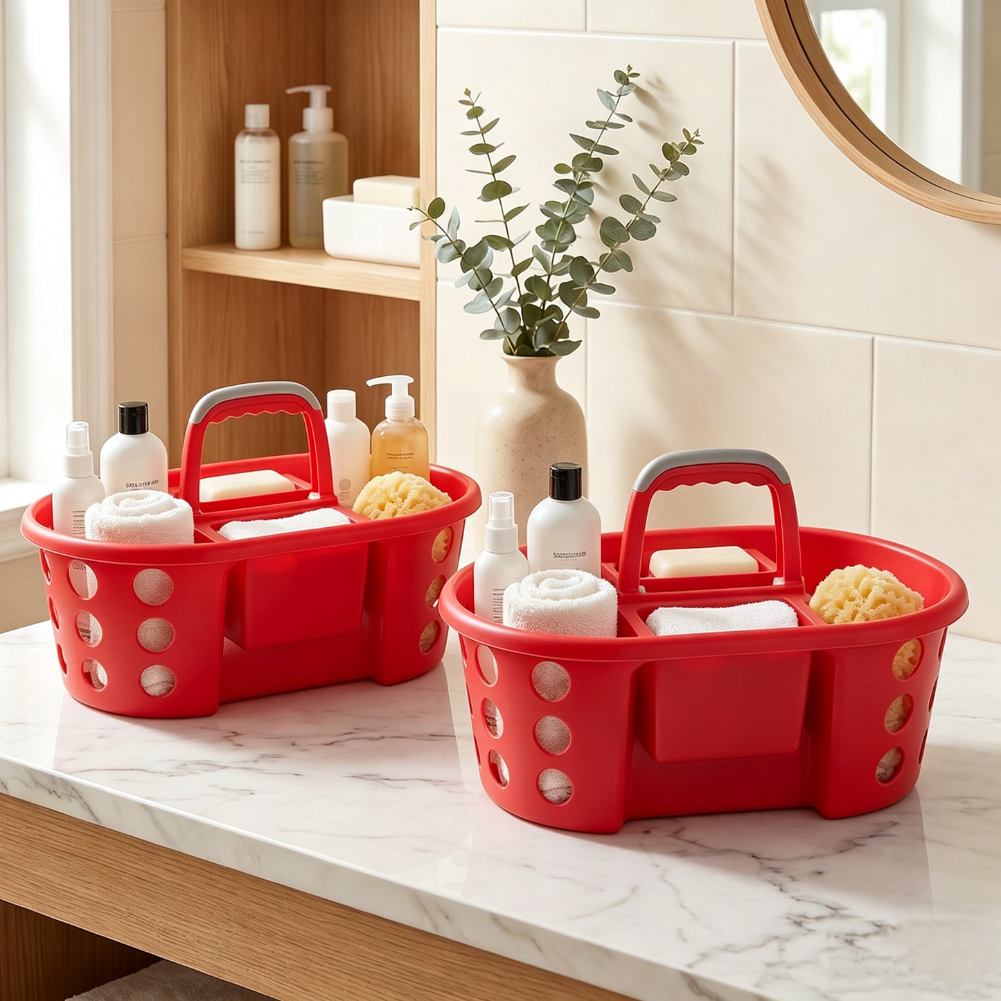 Shower Caddy with Handle 2-Pack Plastic Bathroom Storage Organizer, Red  Made in the USA