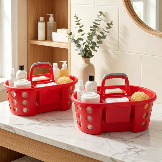 Shower Caddy with Handle 2-Pack Plastic Bathroom Storage Organizer, Red  Made in the USA