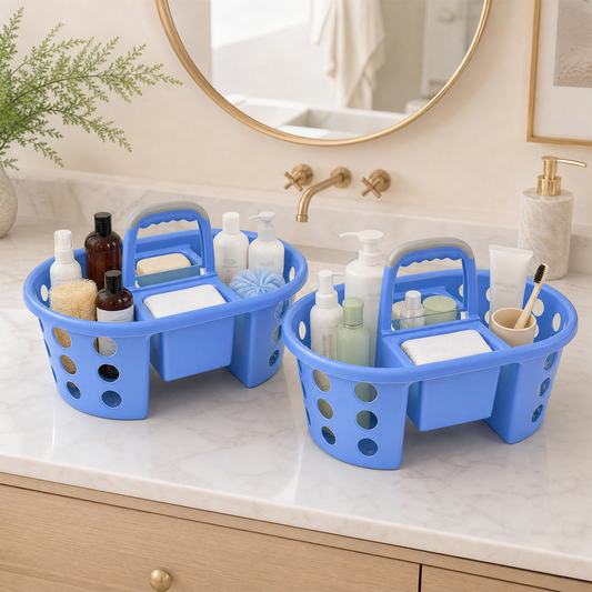 SIMPLYKLEEN 2-Pack Shower Caddy Basket Plastic Bath Caddy Organizer, Portable Divided Cleaning Supply Storage Organizer with Handle for College Dorm Bathroom - Green, Made in the USA