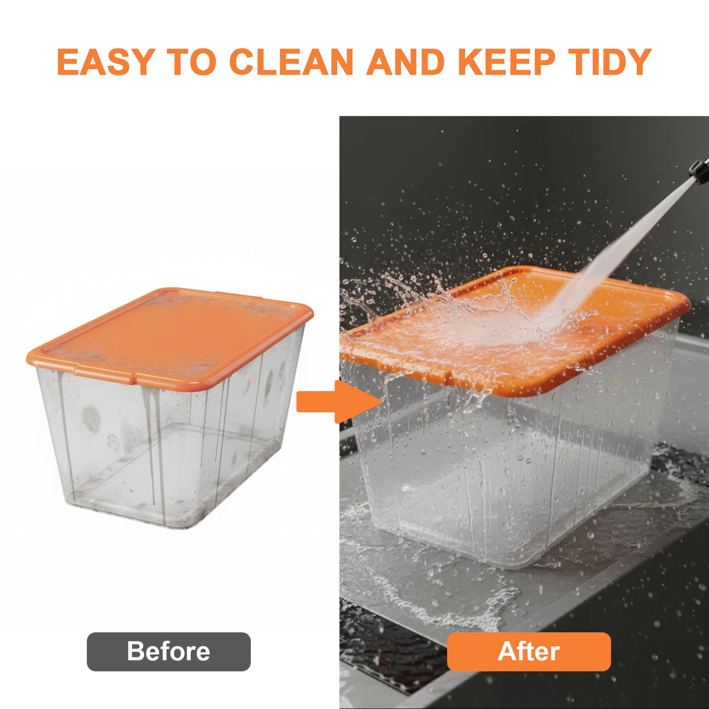 SimplyKleen 4-Pack 14.5 Gallon Clear Plastic Storage Bins with Orange Lids, Stackable Storage Totes for Garage, Closet, Basement, Moving & Home Organization
