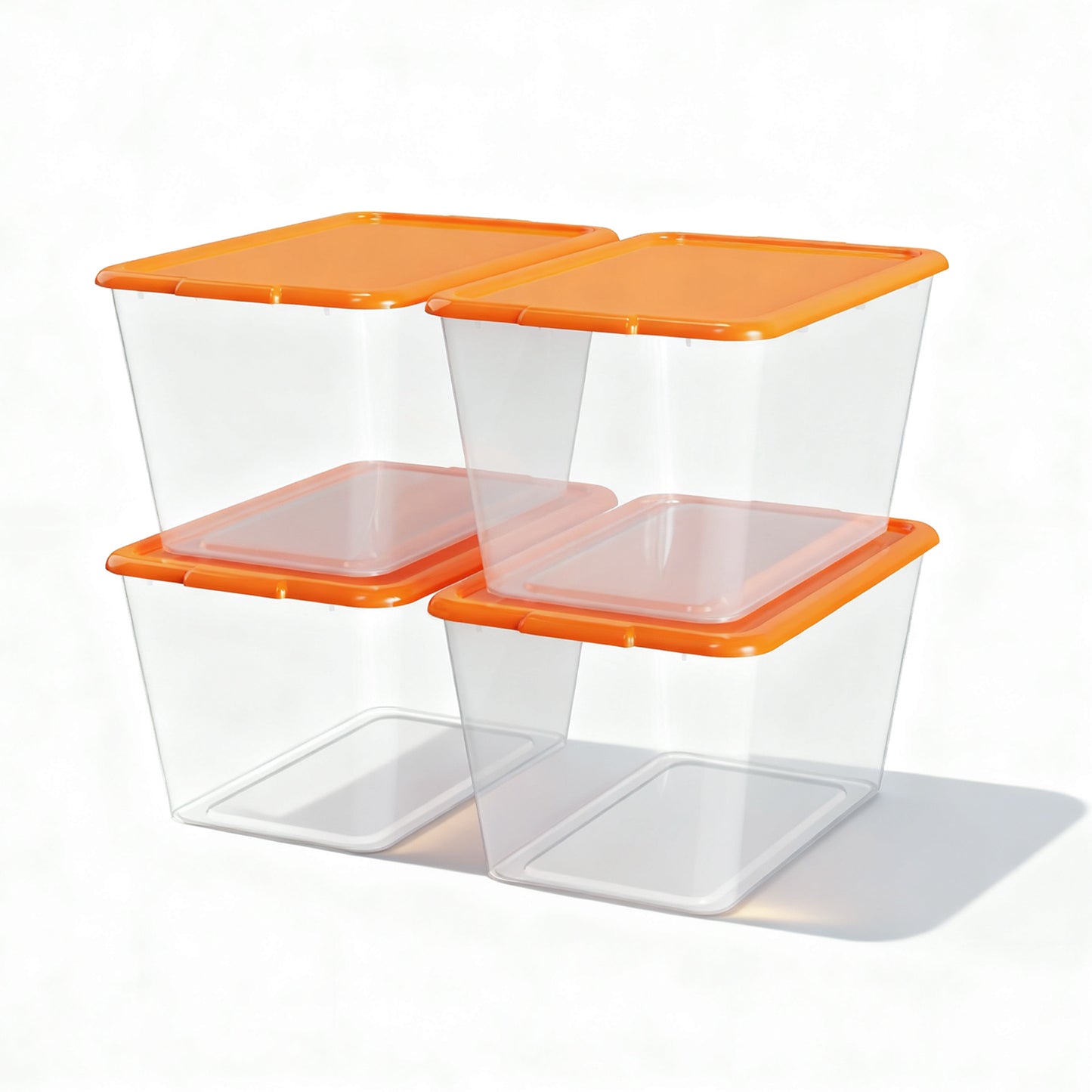 SimplyKleen 4-Pack 14.5 Gallon Clear Plastic Storage Bins with Orange Lids, Stackable Storage Totes for Garage, Closet, Basement, Moving & Home Organization