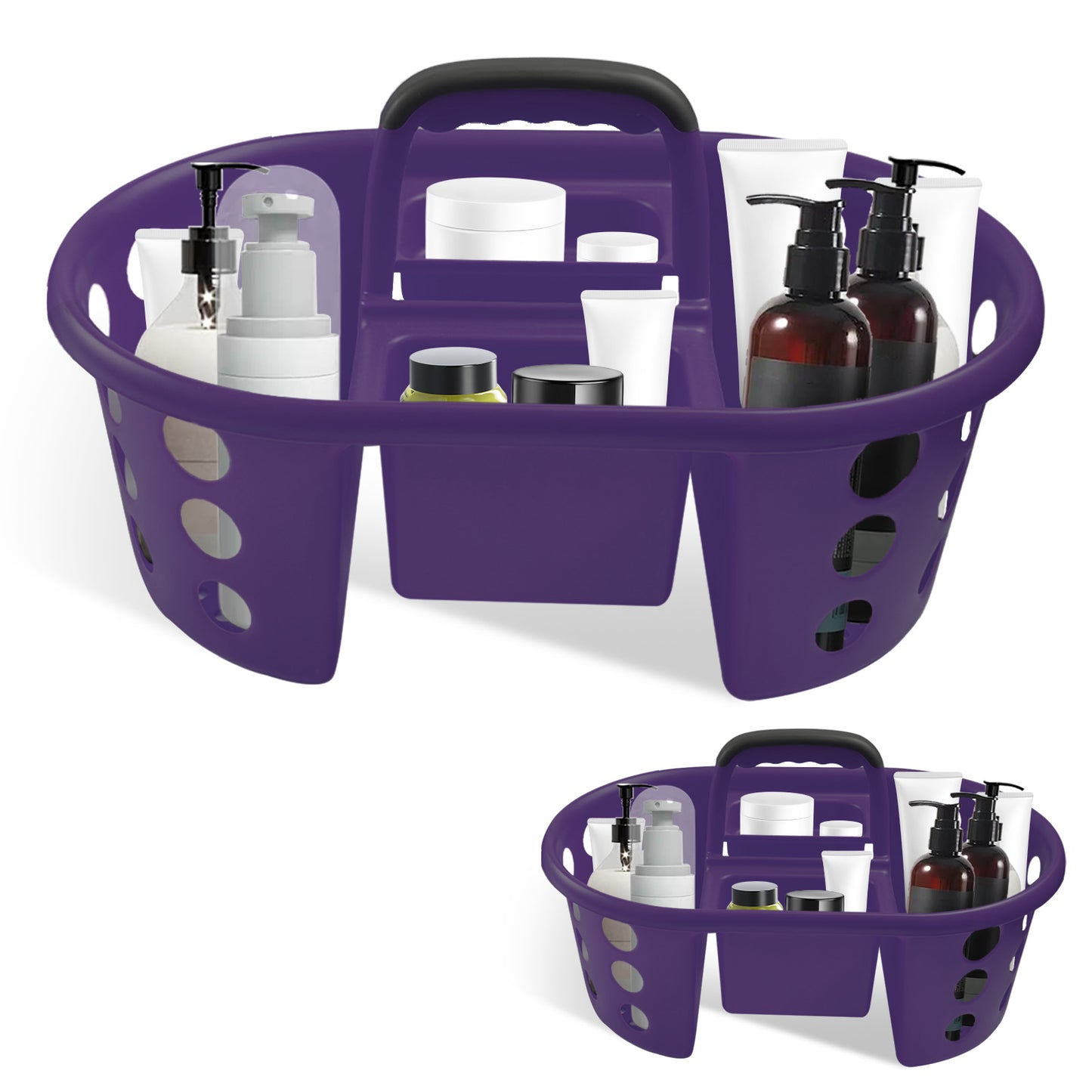 SimplyKleen Large Portable Storage Caddies, 2-Pack Purple Plastic Storage Baskets with Handles for Home, Kitchen, Bathroom & Dorm