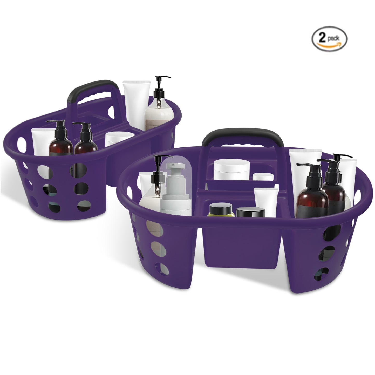 SimplyKleen Large Portable Storage Caddies, 2-Pack Purple Plastic Storage Baskets with Handles for Home, Kitchen, Bathroom & Dorm