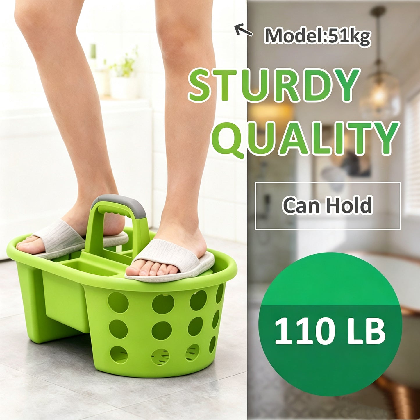 Shower Caddy with Handle 2-Pack Plastic Bathroom Storage Organizer, Green Made in the USA