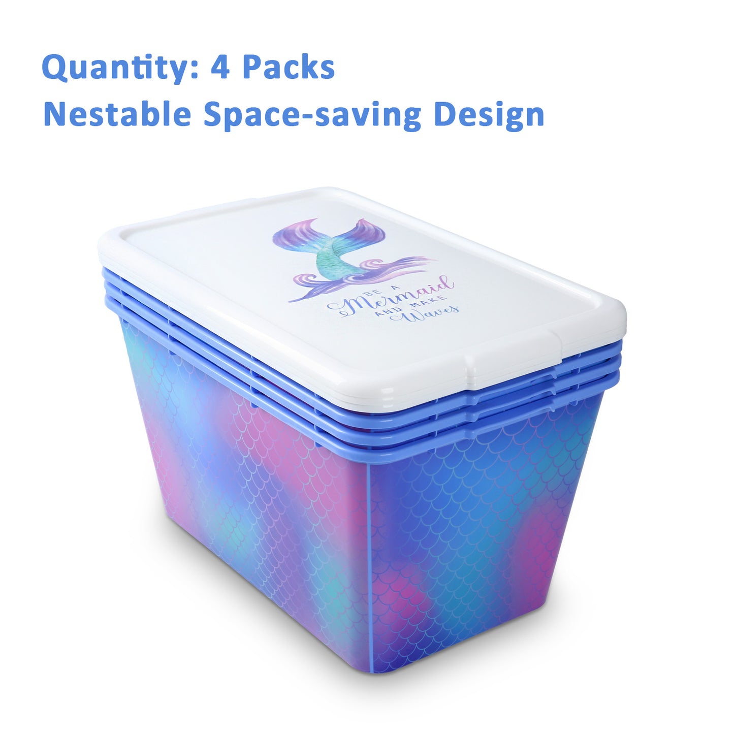 SIMPLYKLEEN 4-Packs 58-QT Plastic Storage Bins with Rainbow Mermaid Print Lids, Stackable Storage Container, Large Storage Totes for Organizing Closet, Dress, Made in the USA