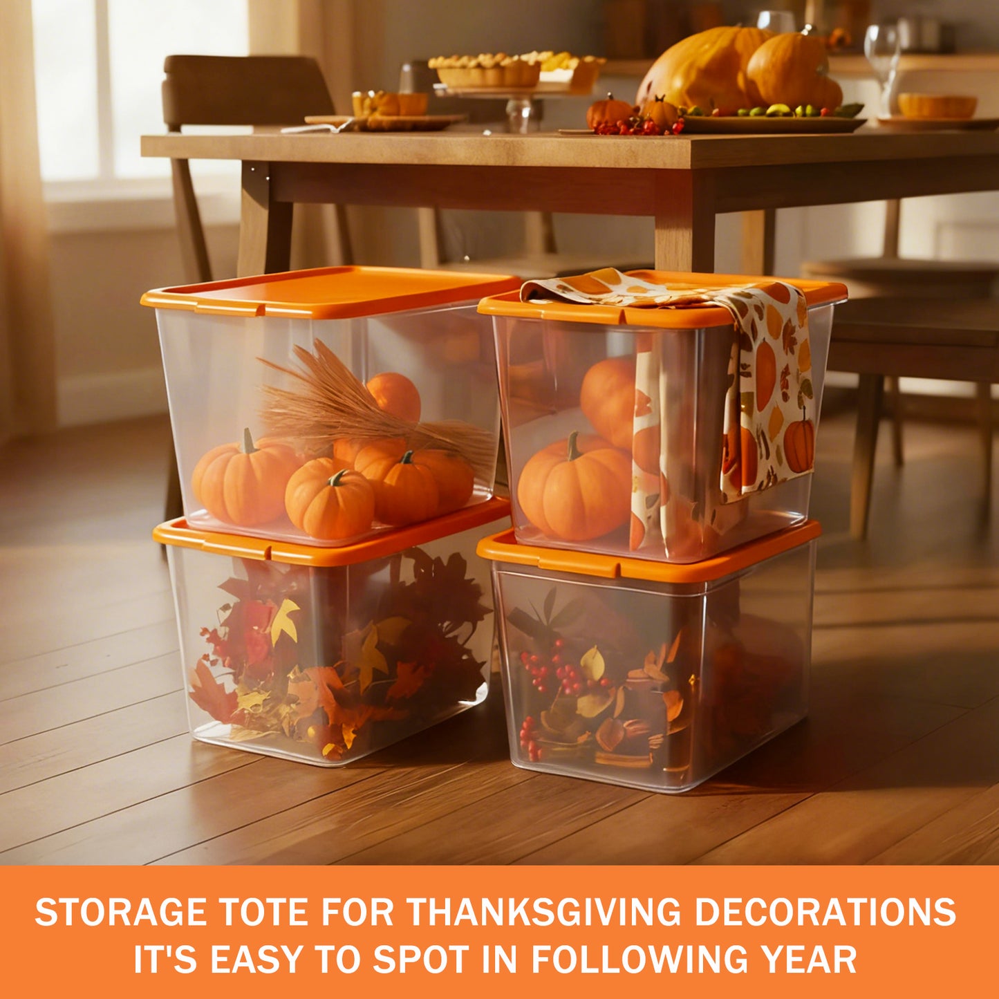 SimplyKleen 4-Pack 14.5 Gallon Clear Plastic Storage Bins with Orange Lids, Stackable Storage Totes for Garage, Closet, Basement, Moving & Home Organization