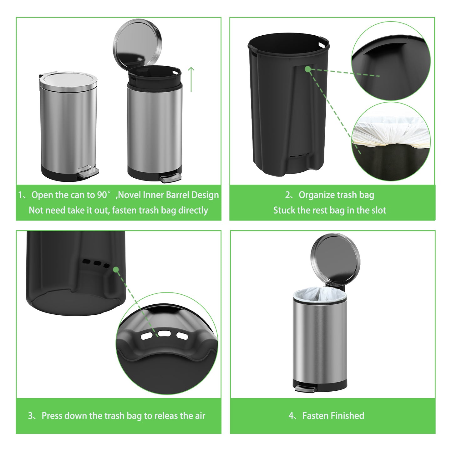 SimplyKleen Kleen-Fit 30L Round Stainless Steel Step Trash Can with Soft-Close Lid for Kitchen, Office & Home