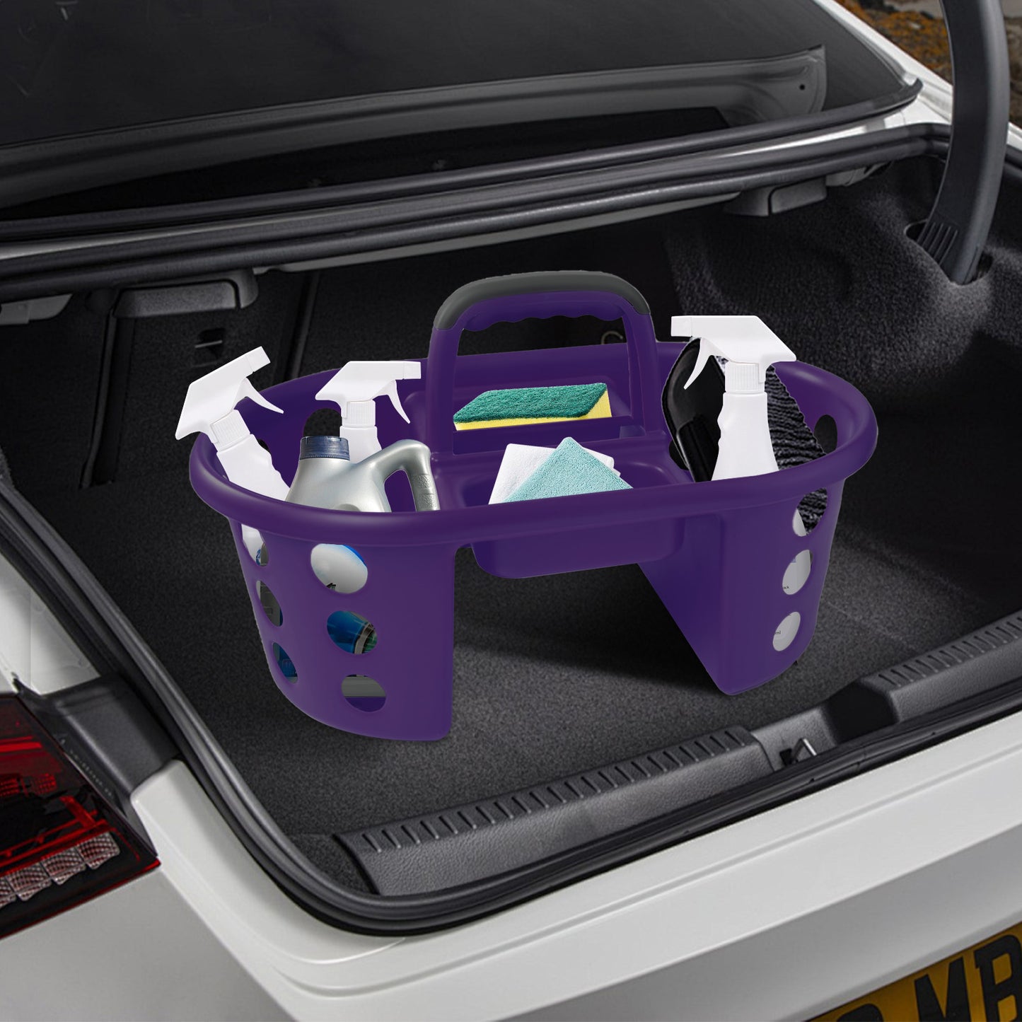 SimplyKleen Large Portable Storage Caddies, 2-Pack Purple Plastic Storage Baskets with Handles for Home, Kitchen, Bathroom & Dorm