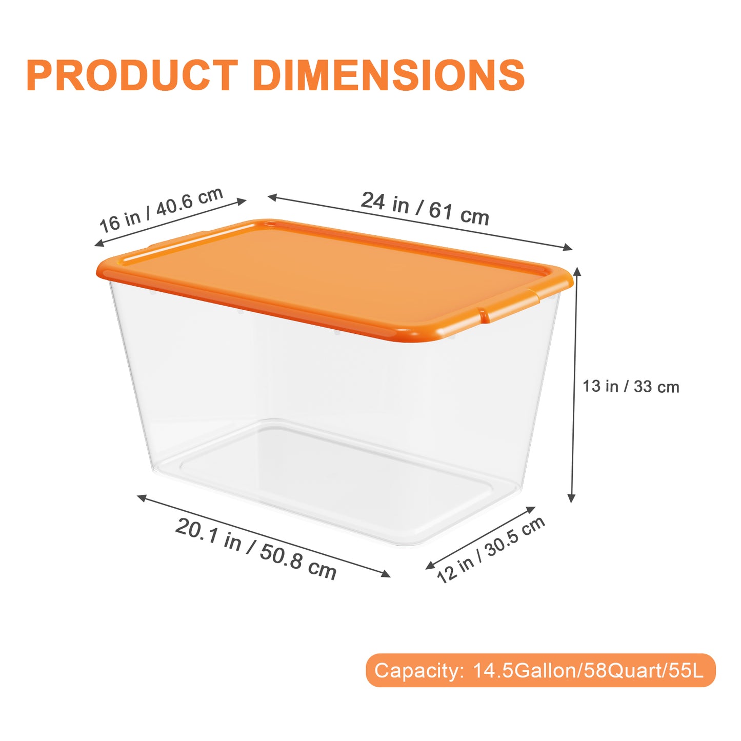 SimplyKleen 4-Pack 14.5 Gallon Clear Plastic Storage Bins with Orange Lids, Stackable Storage Totes for Garage, Closet, Basement, Moving & Home Organization