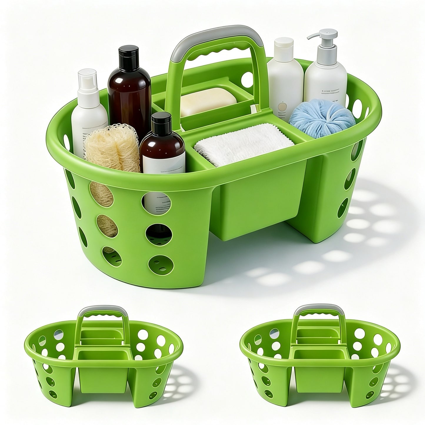 Shower Caddy with Handle 2-Pack Plastic Bathroom Storage Organizer, Green Made in the USA