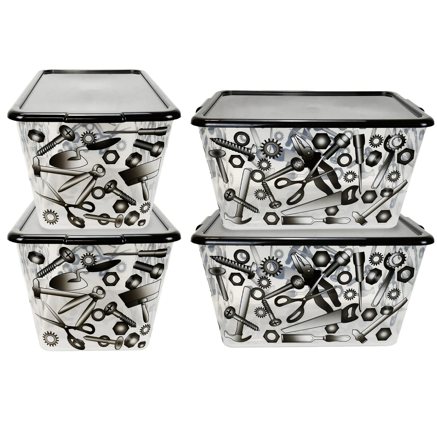 Simplykleen-14.5gal. Reusable Stacking Plastic Storage Containers with Lids, Tool Box (Pack of 4) Made in the USA