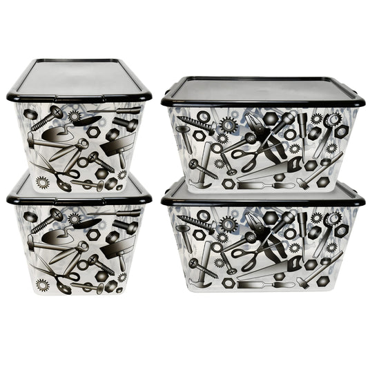Simplykleen-14.5gal. Reusable Stacking Plastic Storage Containers with Lids, Tool Box (Pack of 4) Made in the USA