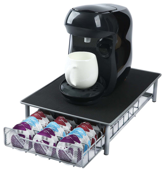 Coffee Pod Drawer, Capsules Storage Holder for 60 Tassimo Pods, Office Home or Kitchen, Black & Grey