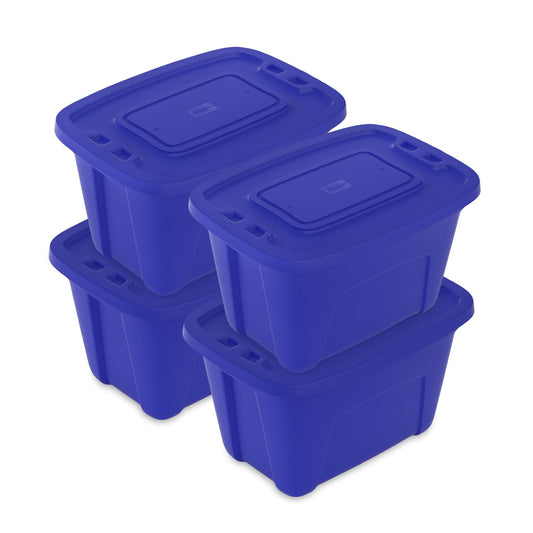 18Gal 72Qt Plastic Storage Containers Bins with Lids, Stackable Storage Bins, Nestable Organizer, Plastic Storage Totes for Christmas Holiday, Made in the USA (Blue, 4 Packs)