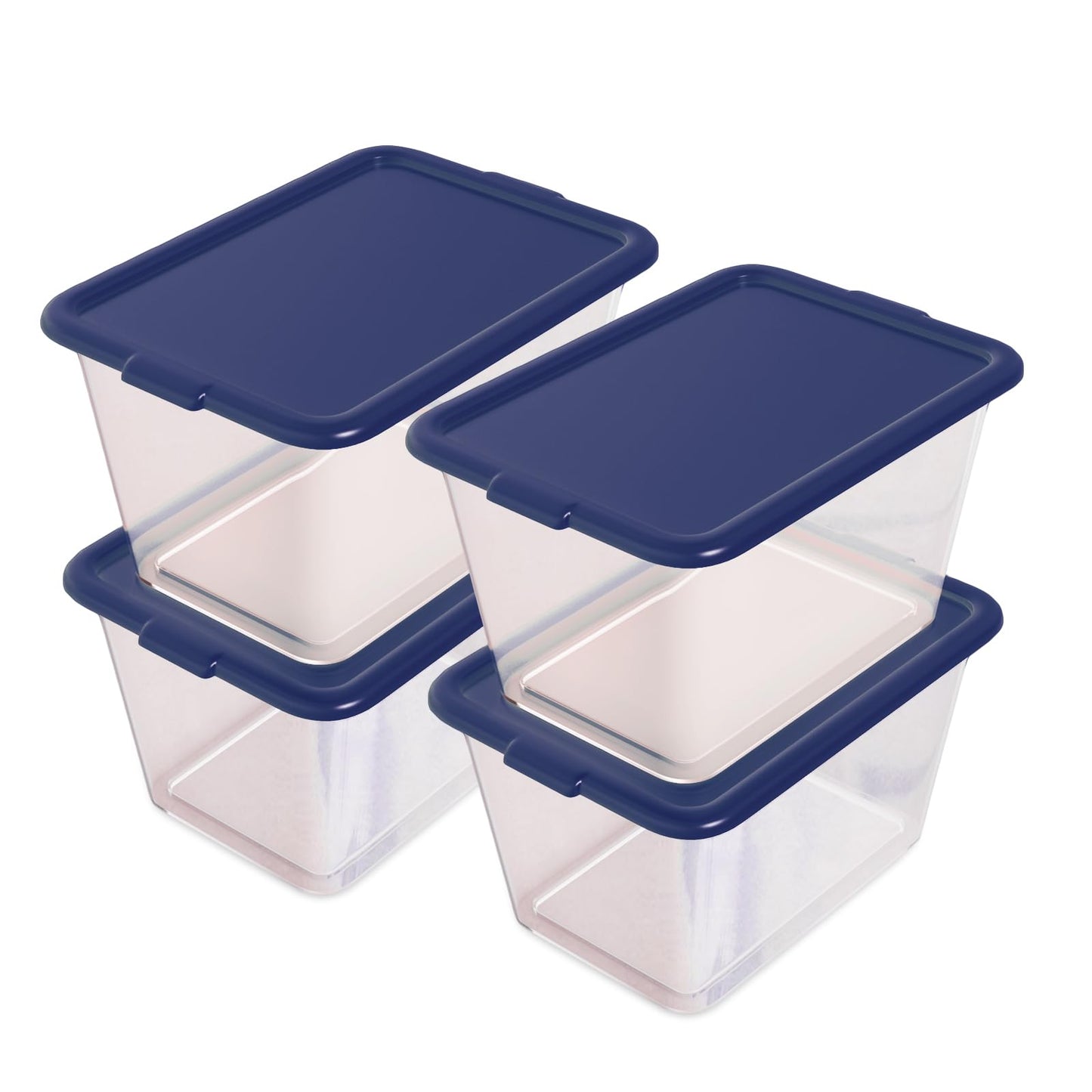 Simplykleen-14.5gal. Reusable Stacking Plastic Storage Containers with Lids, Navy Blue/Clear (Pack of 4)