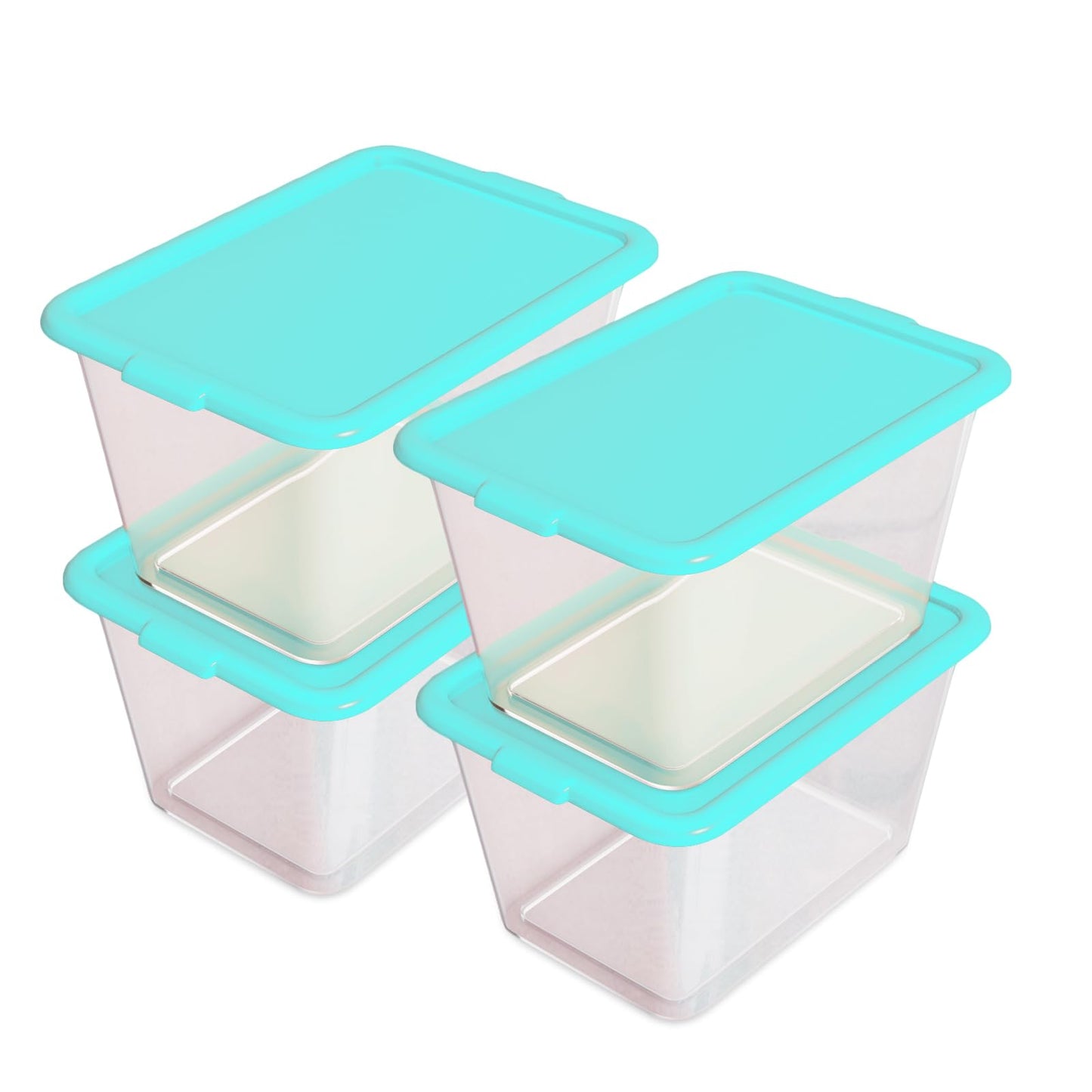 Simplekleen-14.5gal. Reusable Stacking Plastic Storage Containers with Lids, Aquamarine/Clear (Pack of 4)