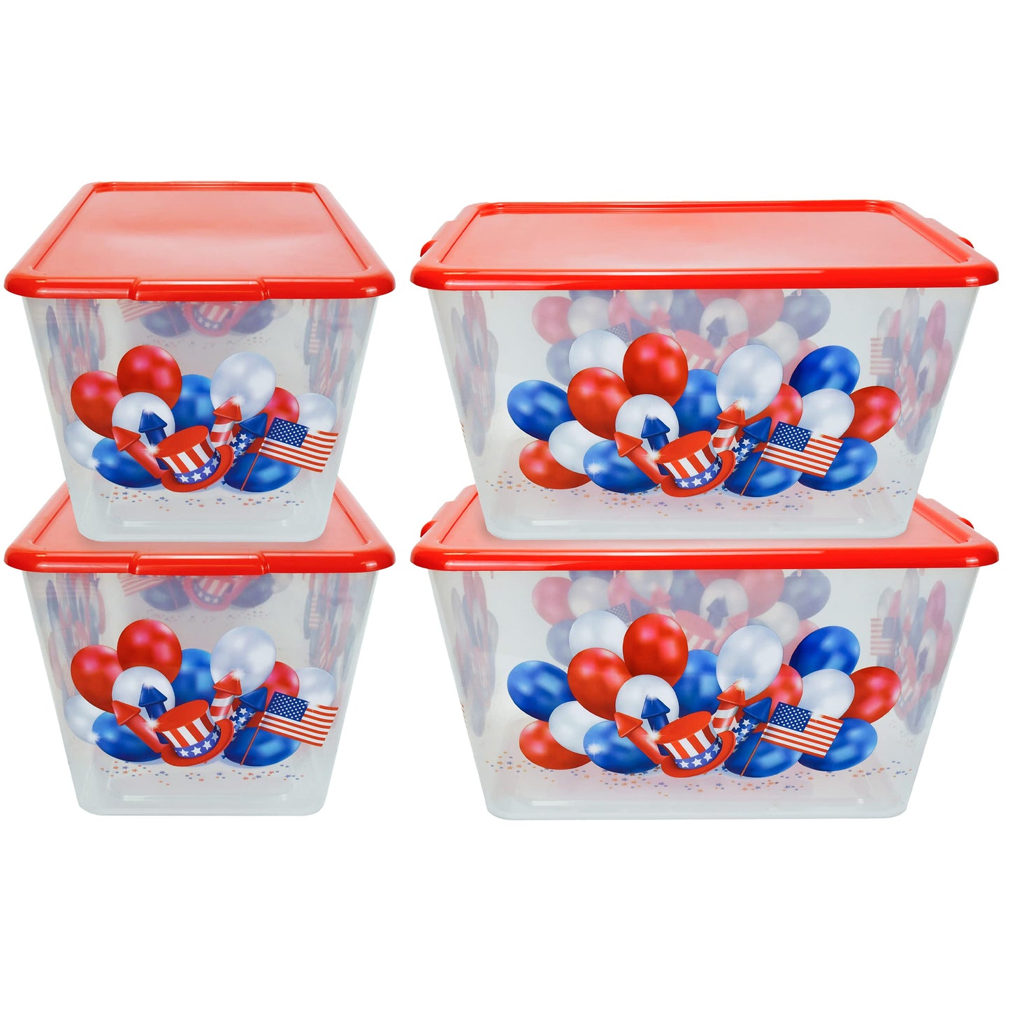Simplykleen-14.5gal. USA 4th of July Storage Containers with Lids, Reusable Stacking Holiday Plastic Totes (Pack of 4) Made in the USA