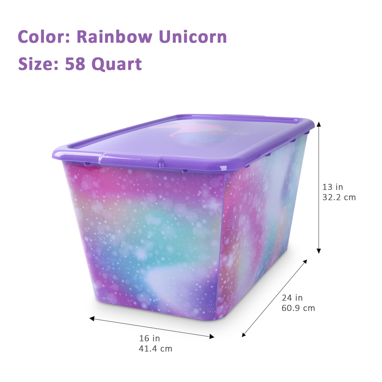 4 Packs 58 QT Plastic Storage Bins with Rainbow Unicorn Print Lids