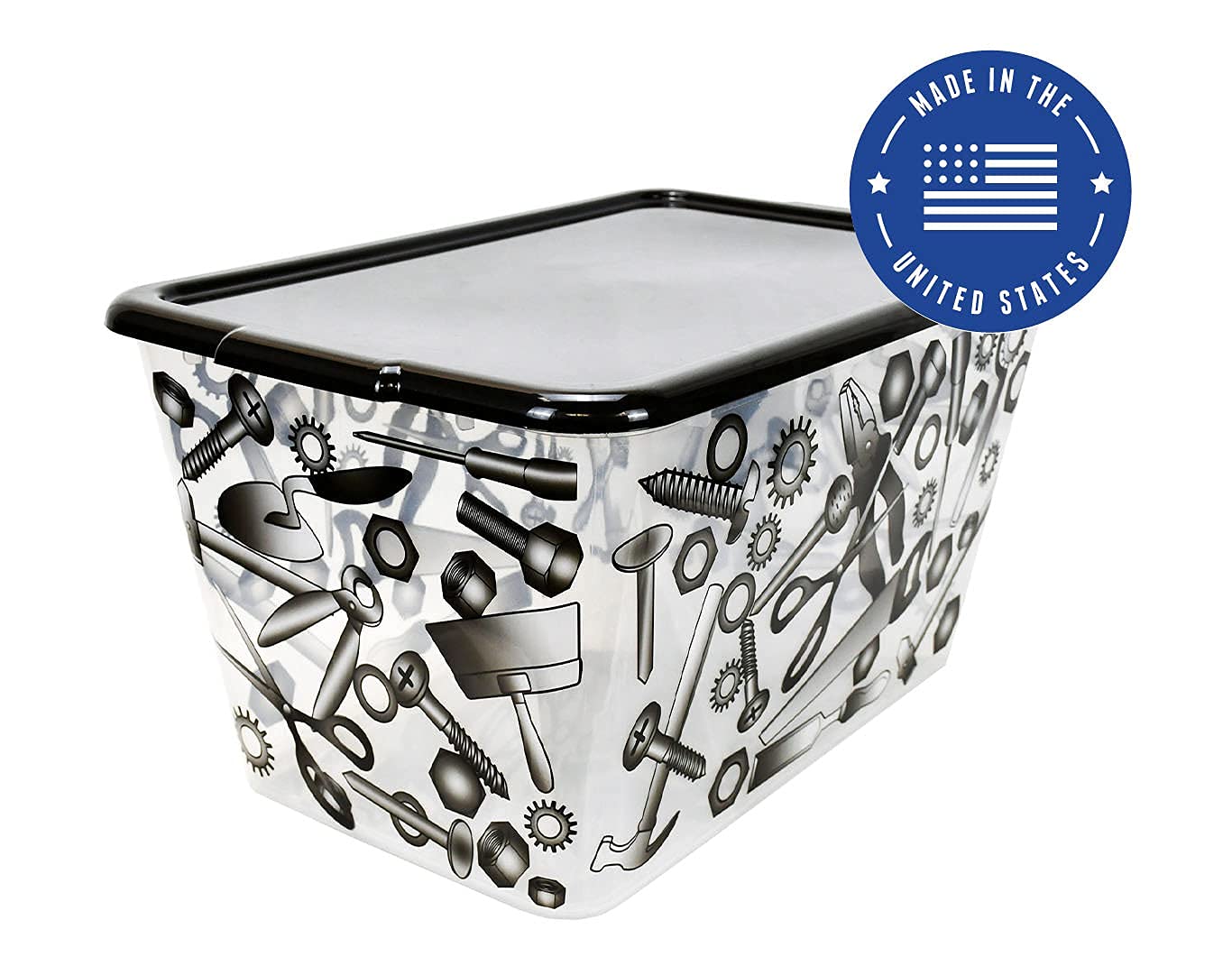 Simplykleen-14.5gal. Reusable Stacking Plastic Storage Containers with Lids, Tool Box (Pack of 4) Made in the USA