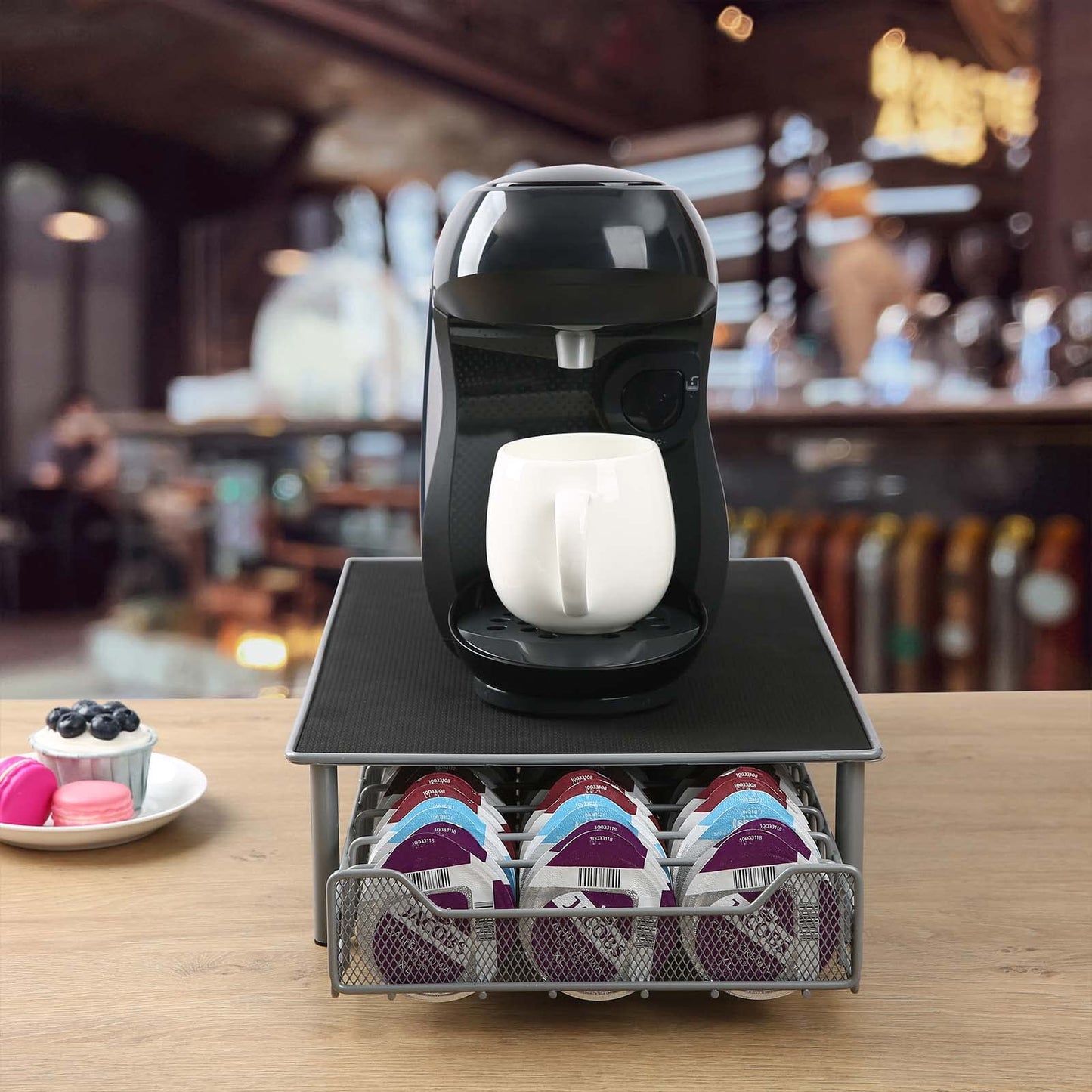 Coffee Pod Drawer, Capsules Storage Holder for 60 Tassimo Pods, Office Home or Kitchen, Black & Grey
