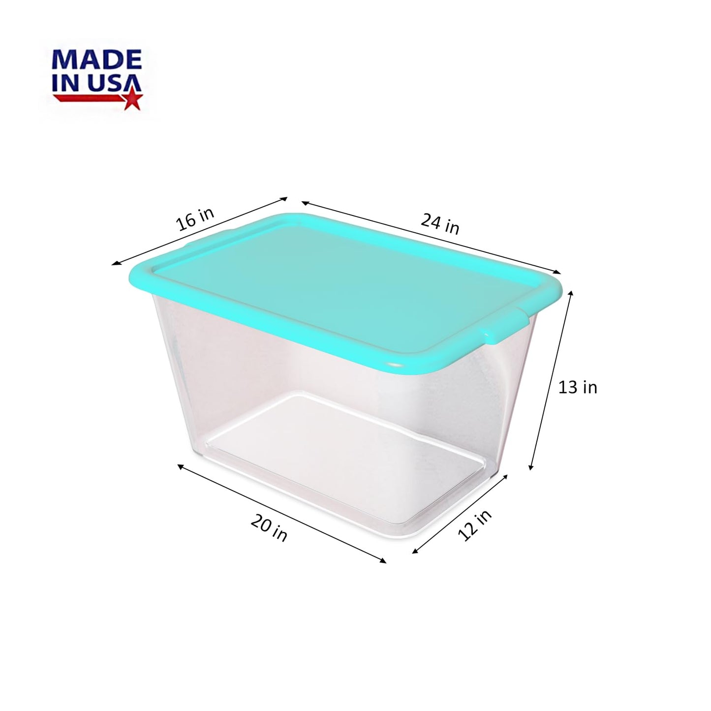 Simplekleen-14.5gal. Reusable Stacking Plastic Storage Containers with Lids, Aquamarine/Clear (Pack of 4)