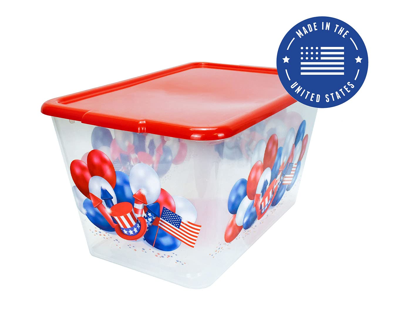 Simplykleen-14.5gal. USA 4th of July Storage Containers with Lids, Reusable Stacking Holiday Plastic Totes (Pack of 4) Made in the USA