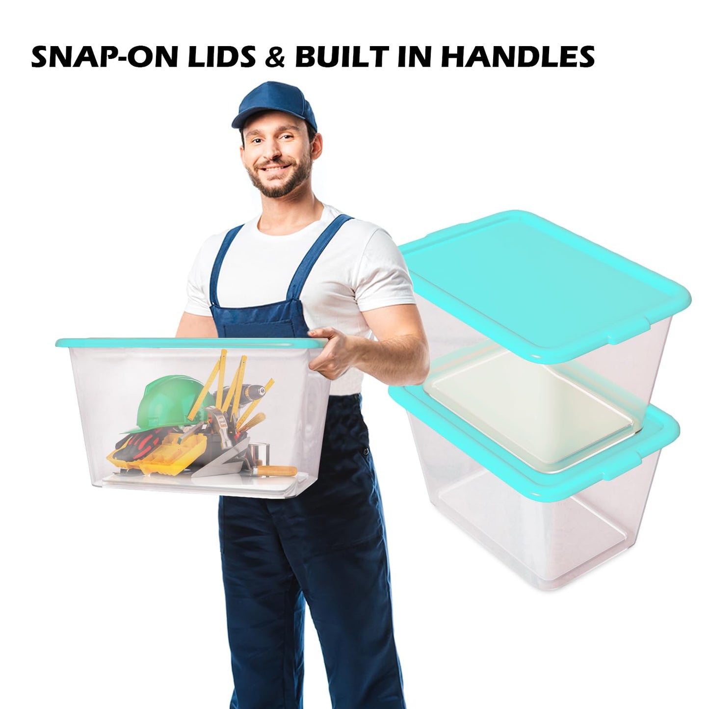 Simplekleen-14.5gal. Reusable Stacking Plastic Storage Containers with Lids, Aquamarine/Clear (Pack of 4)