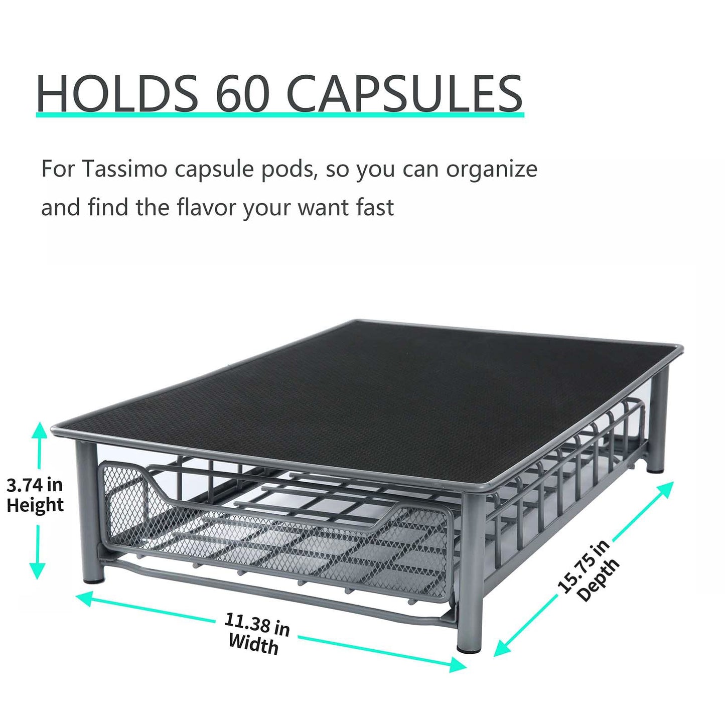 Coffee Pod Drawer, Capsules Storage Holder for 60 Tassimo Pods, Office Home or Kitchen, Black & Grey