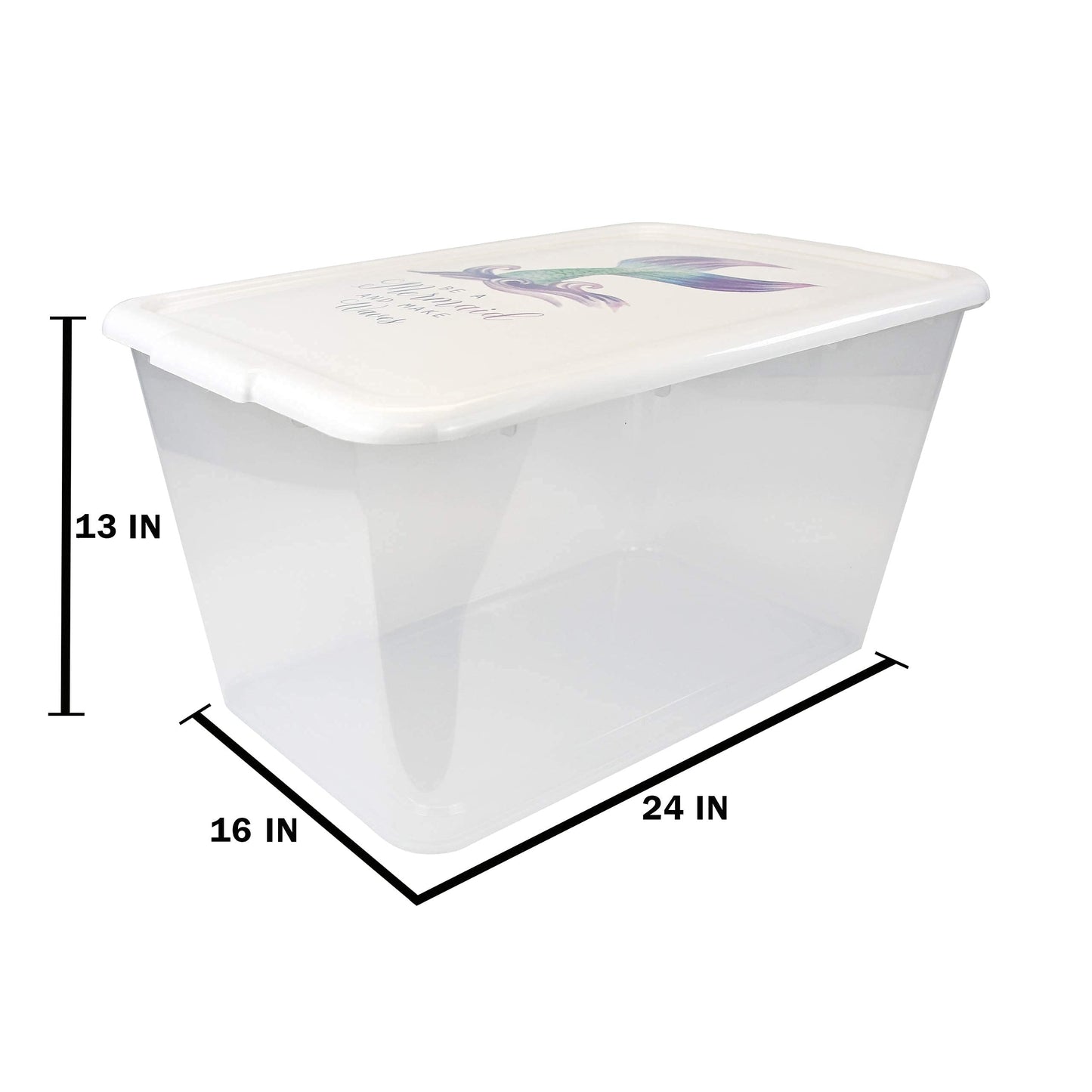 Simplykleen- 14.5gal. Reusable Stacking Clear Plastic Storage Containers with Mermaid Print Lids (Pack of 4)