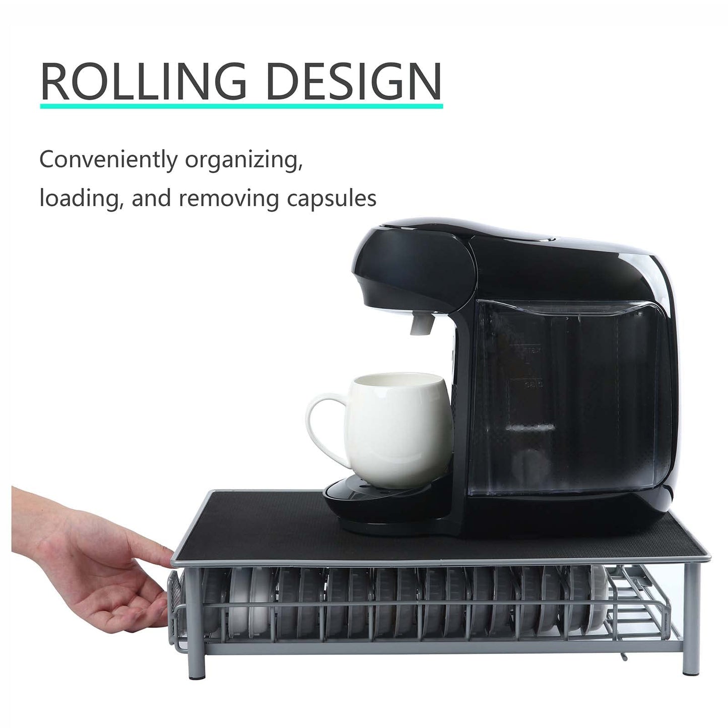 Coffee Pod Drawer, Capsules Storage Holder for 60 Tassimo Pods, Office Home or Kitchen, Black & Grey