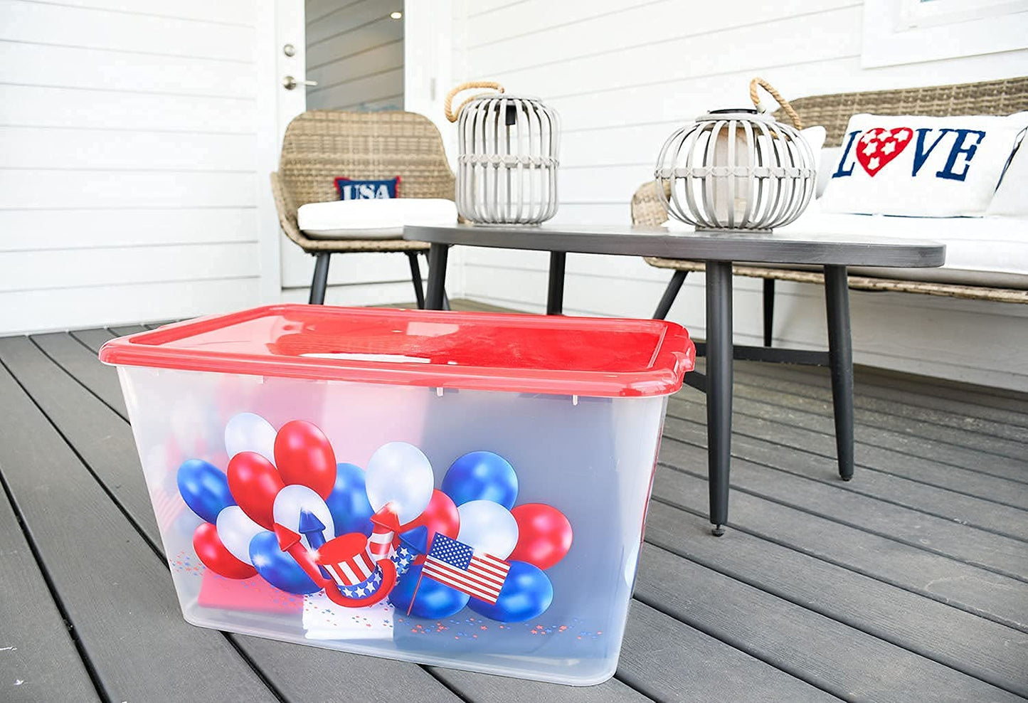 Simplykleen-14.5gal. USA 4th of July Storage Containers with Lids, Reusable Stacking Holiday Plastic Totes (Pack of 4) Made in the USA